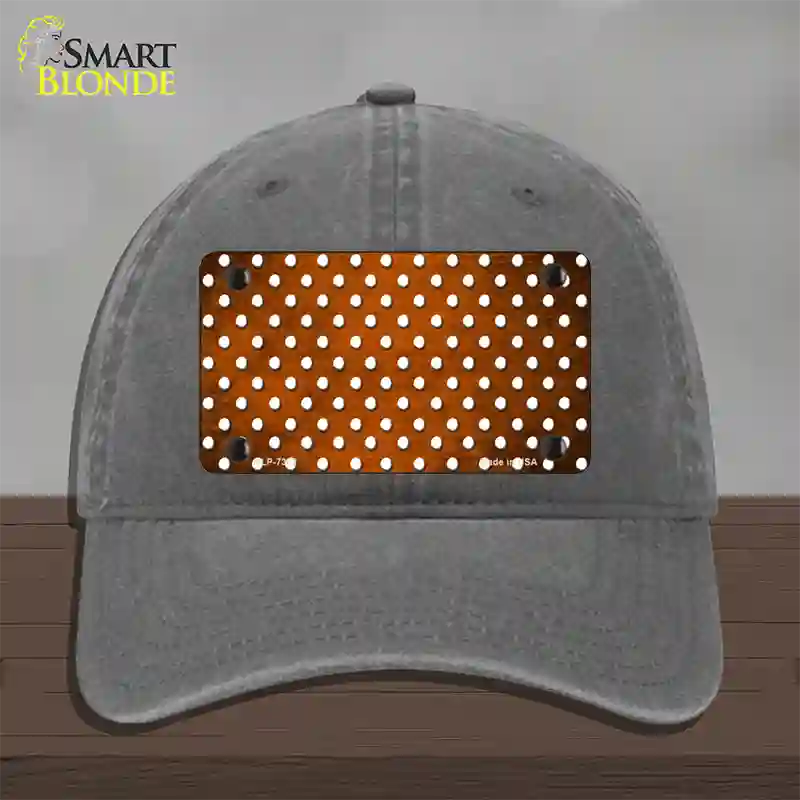 Orange White Small Dots Oil Rubbed Novelty License Plate Hat Unconstructed Cotton / Charcoal