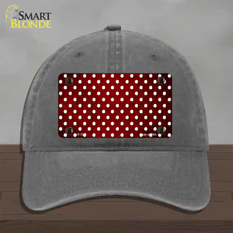 Red White Small Dots Oil Rubbed Novelty License Plate Hat Unconstructed Cotton / Charcoal