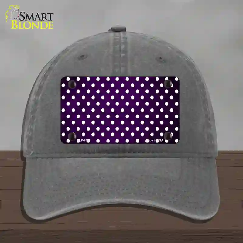 Purple White Small Dots Oil Rubbed Novelty License Plate Hat Unconstructed Cotton / Charcoal