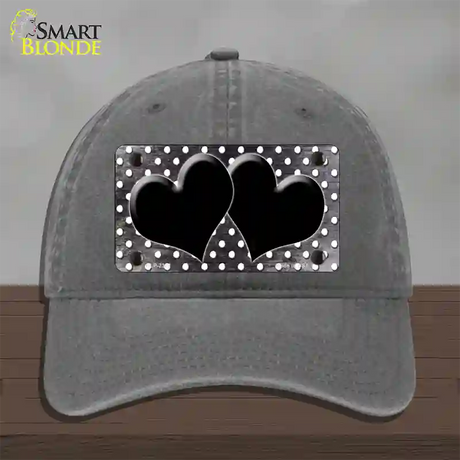 Black White Small Dots Hearts Oil Rubbed Novelty License Plate Hat Unconstructed Cotton / Charcoal