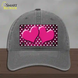 Pink White Small Dots Hearts Oil Rubbed Novelty License Plate Hat Unconstructed Cotton / Charcoal