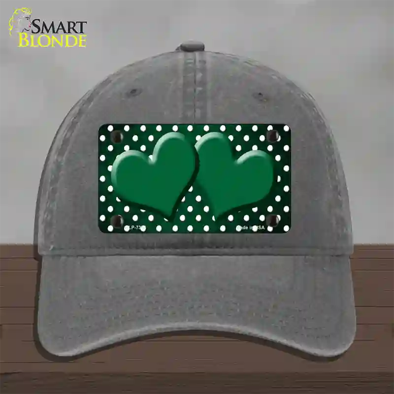 Green White Small Dots Hearts Oil Rubbed Novelty License Plate Hat Unconstructed Cotton / Charcoal