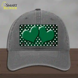 Green White Small Dots Hearts Oil Rubbed Novelty License Plate Hat Unconstructed Cotton / Charcoal