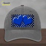 Blue White Small Dots Hearts Oil Rubbed Novelty License Plate Hat Unconstructed Cotton / Charcoal