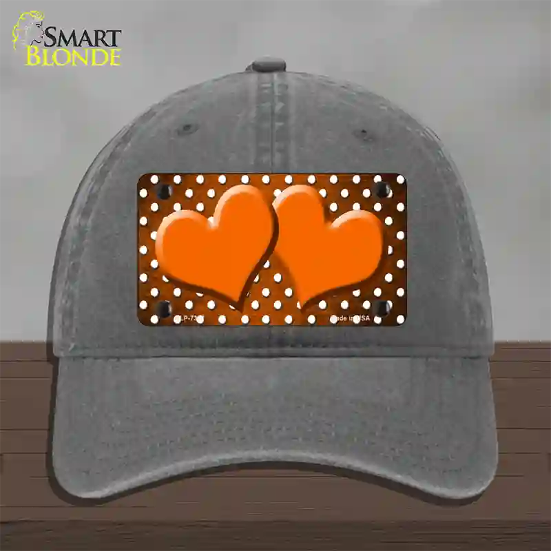 Orange White Small Dots Hearts Oil Rubbed Novelty License Plate Hat Unconstructed Cotton / Charcoal