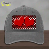 Red White Small Dots Hearts Oil Rubbed Novelty License Plate Hat Unconstructed Cotton / Charcoal