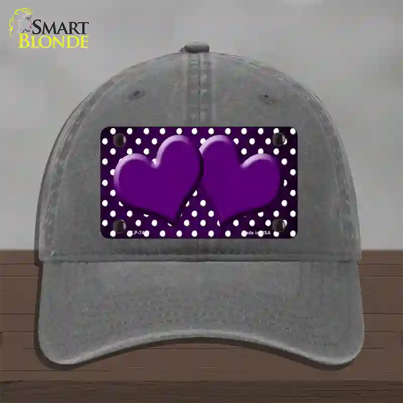 Purple White Small Dots Hearts Oil Rubbed Novelty License Plate Hat Unconstructed Cotton / Charcoal