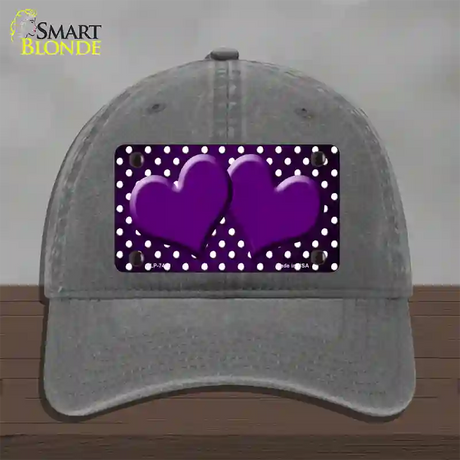 Purple White Small Dots Hearts Oil Rubbed Novelty License Plate Hat Unconstructed Cotton / Charcoal