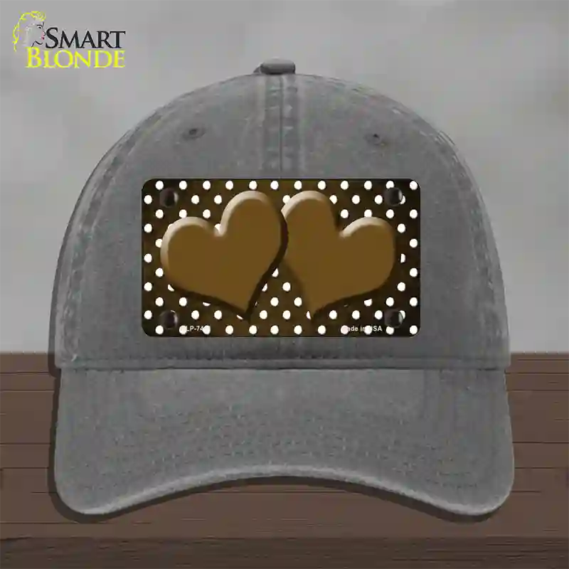 Brown White Small Dots Hearts Oil Rubbed Novelty License Plate Hat Unconstructed Cotton / Charcoal