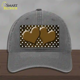 Brown White Small Dots Hearts Oil Rubbed Novelty License Plate Hat Unconstructed Cotton / Charcoal