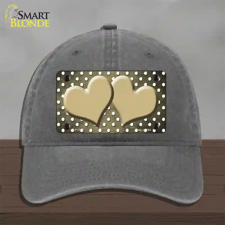 Gold White Small Dots Hearts Oil Rubbed Novelty License Plate Hat Unconstructed Cotton / Charcoal