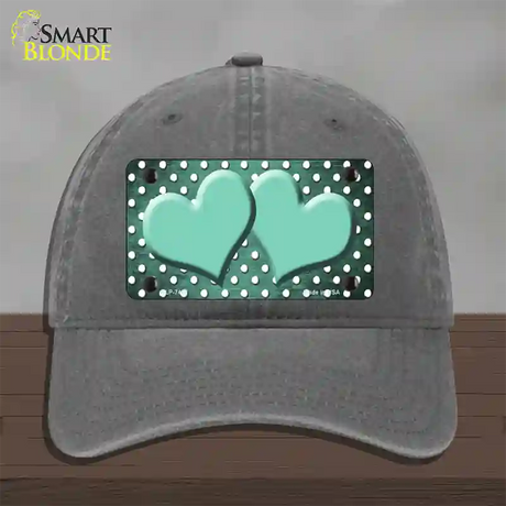 Mint White Small Dots Hearts Oil Rubbed Novelty License Plate Hat Unconstructed Cotton / Charcoal