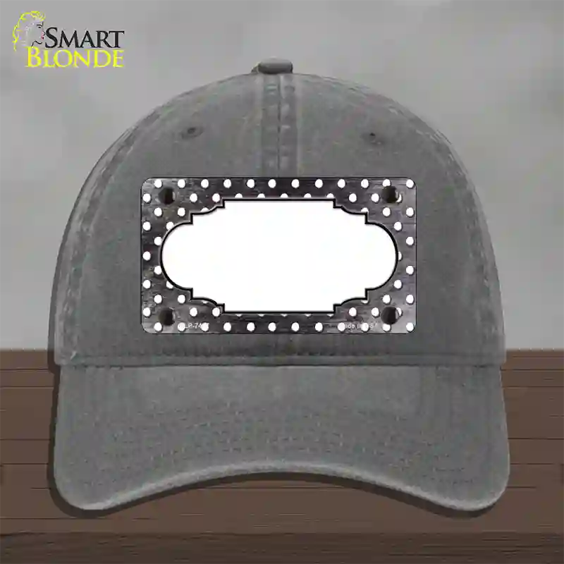 Black White Small Dots Scallop Oil Rubbed Novelty License Plate Hat Unconstructed Cotton / Charcoal