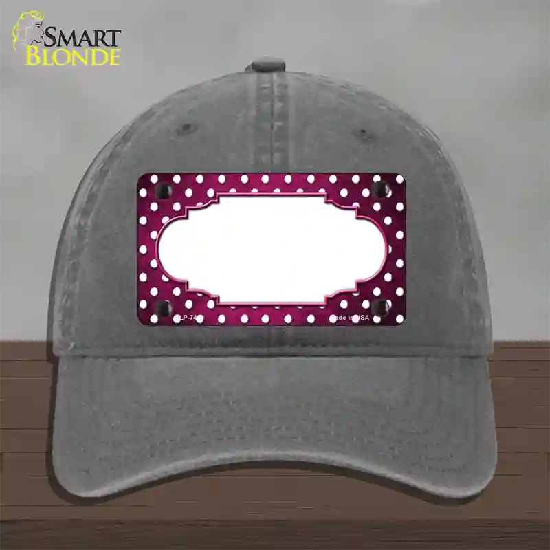 Pink White Small Dots Scallop Oil Rubbed Novelty License Plate Hat Unconstructed Cotton / Charcoal