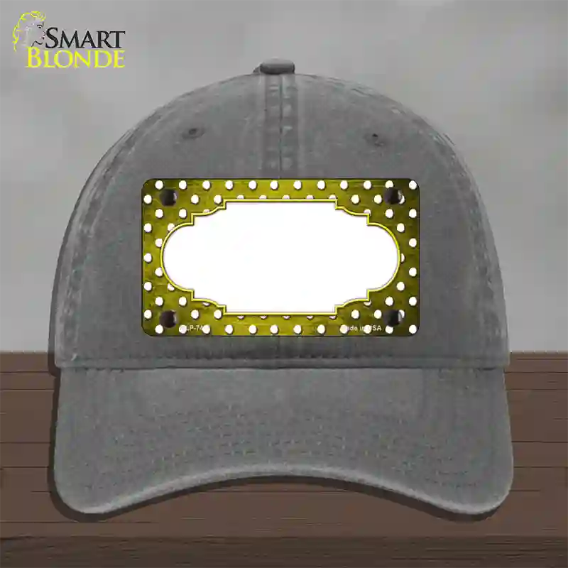 Yellow White Small Dots Scallop Oil Rubbed Novelty License Plate Hat Unconstructed Cotton / Charcoal