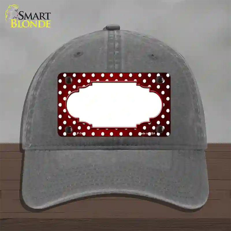 Red White Small Dots Scallop Oil Rubbed Novelty License Plate Hat Unconstructed Cotton / Charcoal