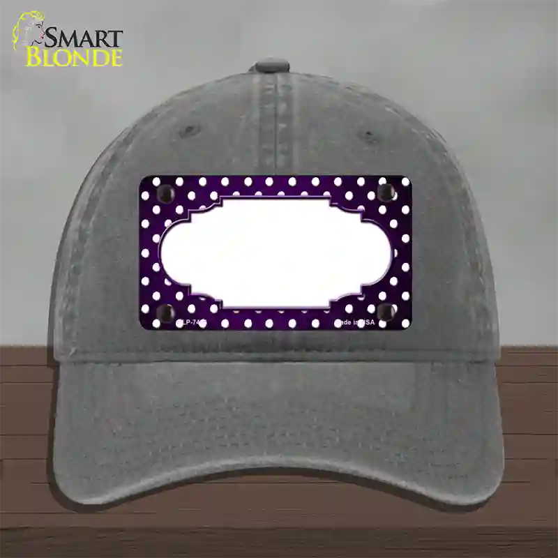 Purple White Small Dots Scallop Oil Rubbed Novelty License Plate Hat Unconstructed Cotton / Charcoal