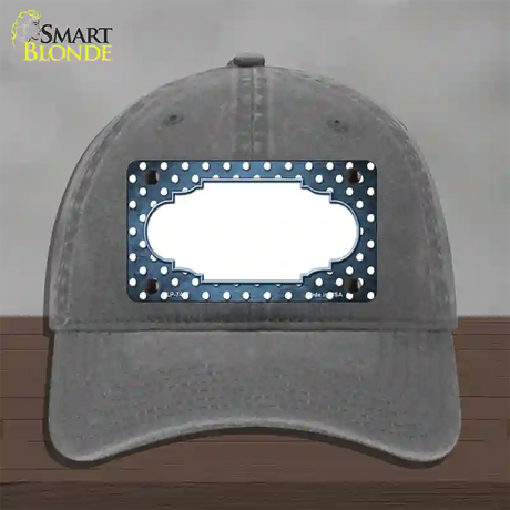 Light Blue White Small Dots Scallop Oil Rubbed Novelty License Plate Hat Unconstructed Cotton / Charcoal