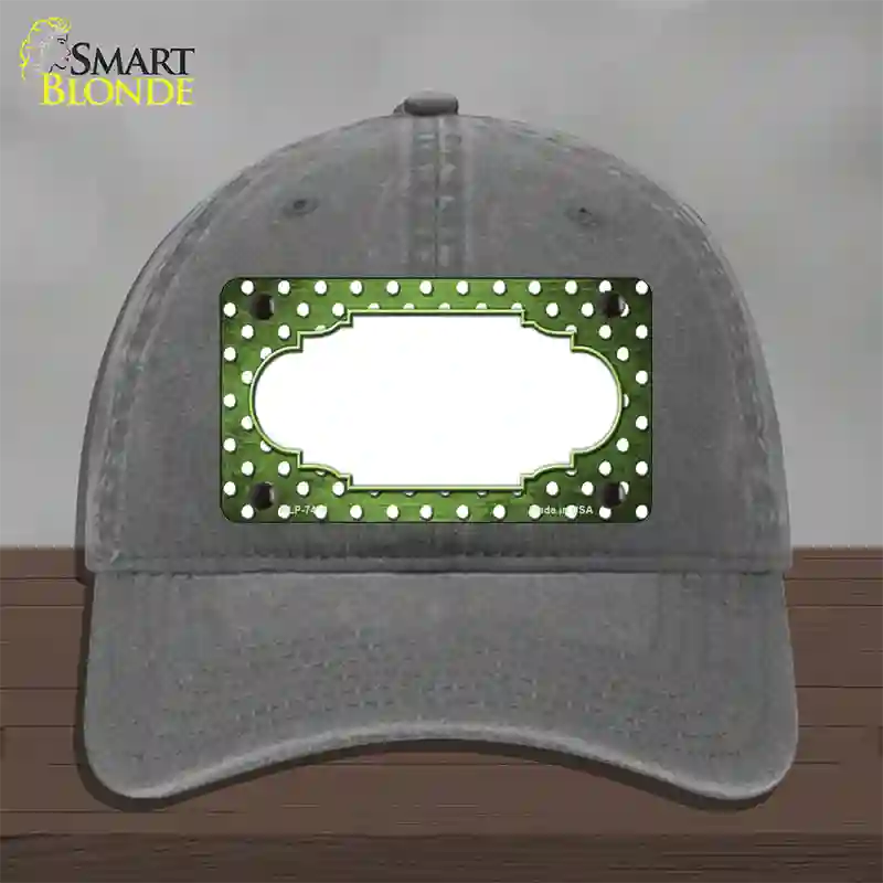 Lime Green White Small Dots Scallop Oil Rubbed Novelty License Plate Hat Unconstructed Cotton / Charcoal