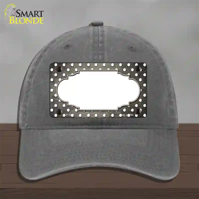 Tan White Small Dots Scallop Oil Rubbed Novelty License Plate Hat Unconstructed Cotton / Charcoal