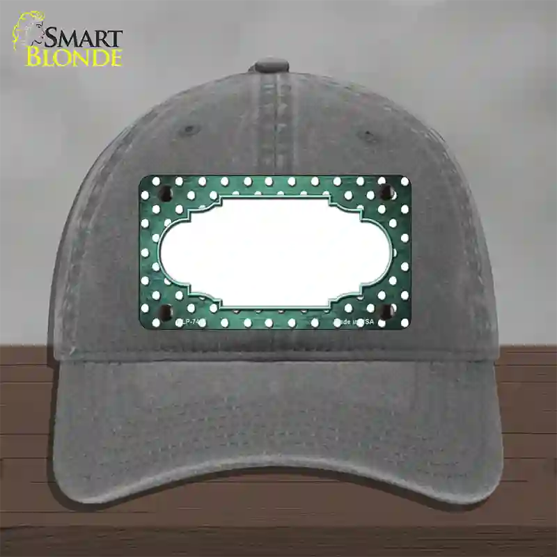 Mint White Small Dots Scallop Oil Rubbed Novelty License Plate Hat Unconstructed Cotton / Charcoal