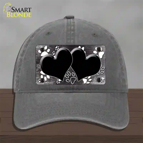 Paw Heart Black White Novelty License Plate Hat Unconstructed Cotton / Charcoal