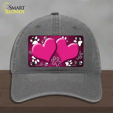 Paw Heart Pink White Novelty License Plate Hat Unconstructed Cotton / Charcoal