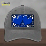 Paw Heart Blue White Novelty License Plate Hat Unconstructed Cotton / Charcoal