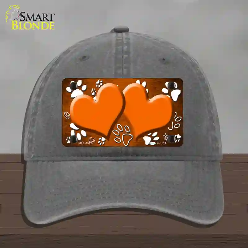 Paw Heart Orange White Novelty License Plate Hat Unconstructed Cotton / Charcoal