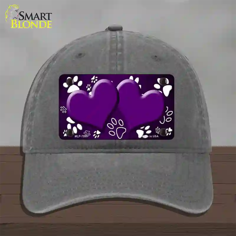 Paw Heart Purple White Novelty License Plate Hat Unconstructed Cotton / Charcoal