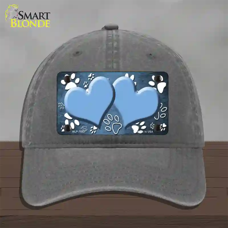 Paw Heart Light Blue White Novelty License Plate Hat Unconstructed Cotton / Charcoal