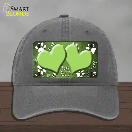 Paw Heart Lime Green White Novelty License Plate Hat Unconstructed Cotton / Charcoal