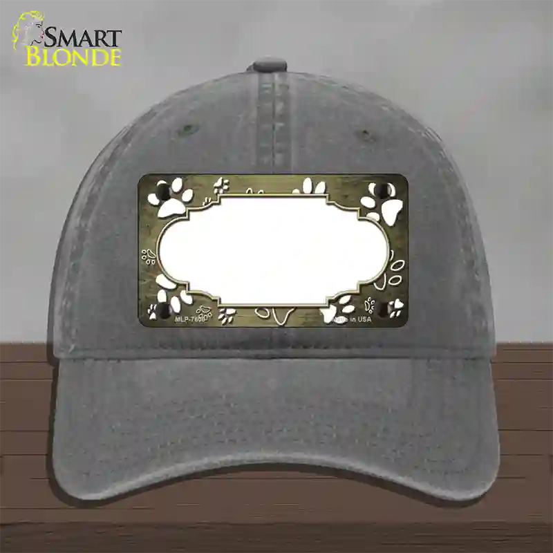 Paw Scallop Gold White Novelty License Plate Hat Unconstructed Cotton / Charcoal