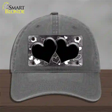 Black White Love Hearts Oil Rubbed Novelty License Plate Hat Unconstructed Cotton / Charcoal