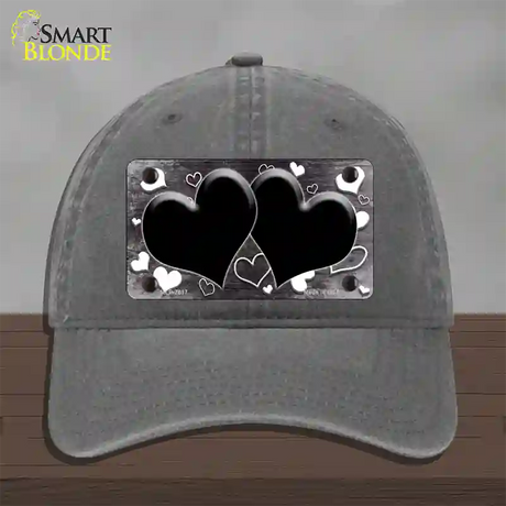 Black White Love Hearts Oil Rubbed Novelty License Plate Hat Unconstructed Cotton / Charcoal