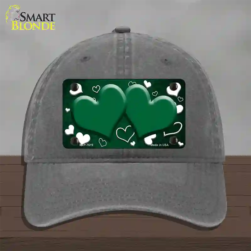 Green White Love Hearts Oil Rubbed Novelty License Plate Hat Unconstructed Cotton / Charcoal