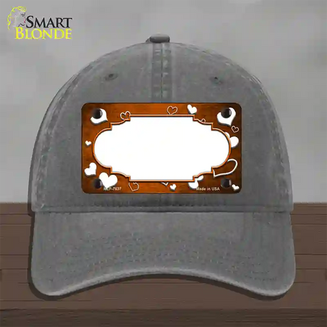 Orange White Love Scallop Oil Rubbed Novelty License Plate Hat Unconstructed Cotton / Charcoal