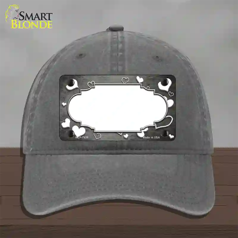 Gray White Love Scallop Oil Rubbed Novelty License Plate Hat Unconstructed Cotton / Charcoal