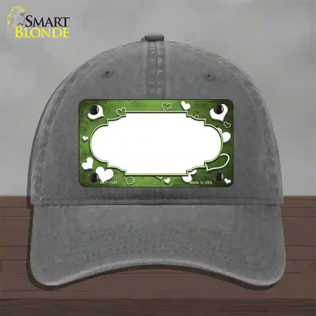 Lime Green White Love Scallop Oil Rubbed Novelty License Plate Hat Unconstructed Cotton / Charcoal