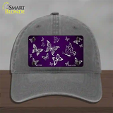 Purple White Butterfly Oil Rubbed Novelty License Plate Hat Unconstructed Cotton / Charcoal