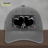 Black White Hearts Butterfly Oil Rubbed Novelty License Plate Hat Unconstructed Cotton / Charcoal