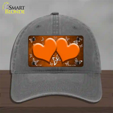 Orange White Hearts Butterfly Oil Rubbed Novelty License Plate Hat Unconstructed Cotton / Charcoal