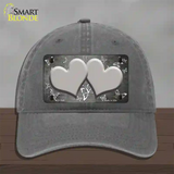 Gray White Hearts Butterfly Oil Rubbed Novelty License Plate Hat Unconstructed Cotton / Charcoal