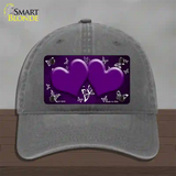 Purple White Hearts Butterfly Oil Rubbed Novelty License Plate Hat Unconstructed Cotton / Charcoal