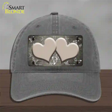 Tan White Hearts Butterfly Oil Rubbed Novelty License Plate Hat Unconstructed Cotton / Charcoal