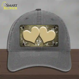 Gold White Hearts Butterfly Oil Rubbed Novelty License Plate Hat Unconstructed Cotton / Charcoal