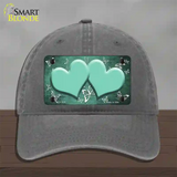 Mint White Hearts Butterfly Oil Rubbed Novelty License Plate Hat Unconstructed Cotton / Charcoal