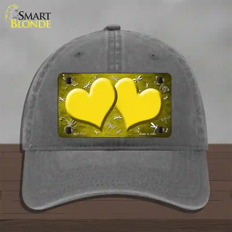 Yellow White Dragonfly Hearts Oil Rubbed Novelty License Plate Hat Unconstructed Cotton / Charcoal