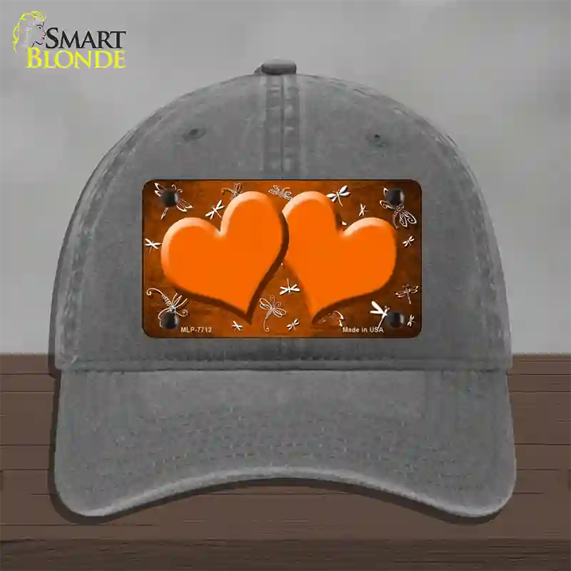 Orange White Dragonfly Hearts Oil Rubbed Novelty License Plate Hat Unconstructed Cotton / Charcoal