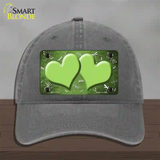 Lime Green White Dragonfly Hearts Oil Rubbed Novelty License Plate Hat Unconstructed Cotton / Charcoal